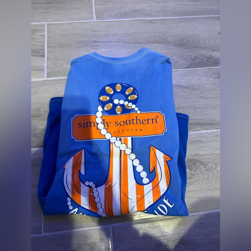 Orange and blue simply southern large tee shirt